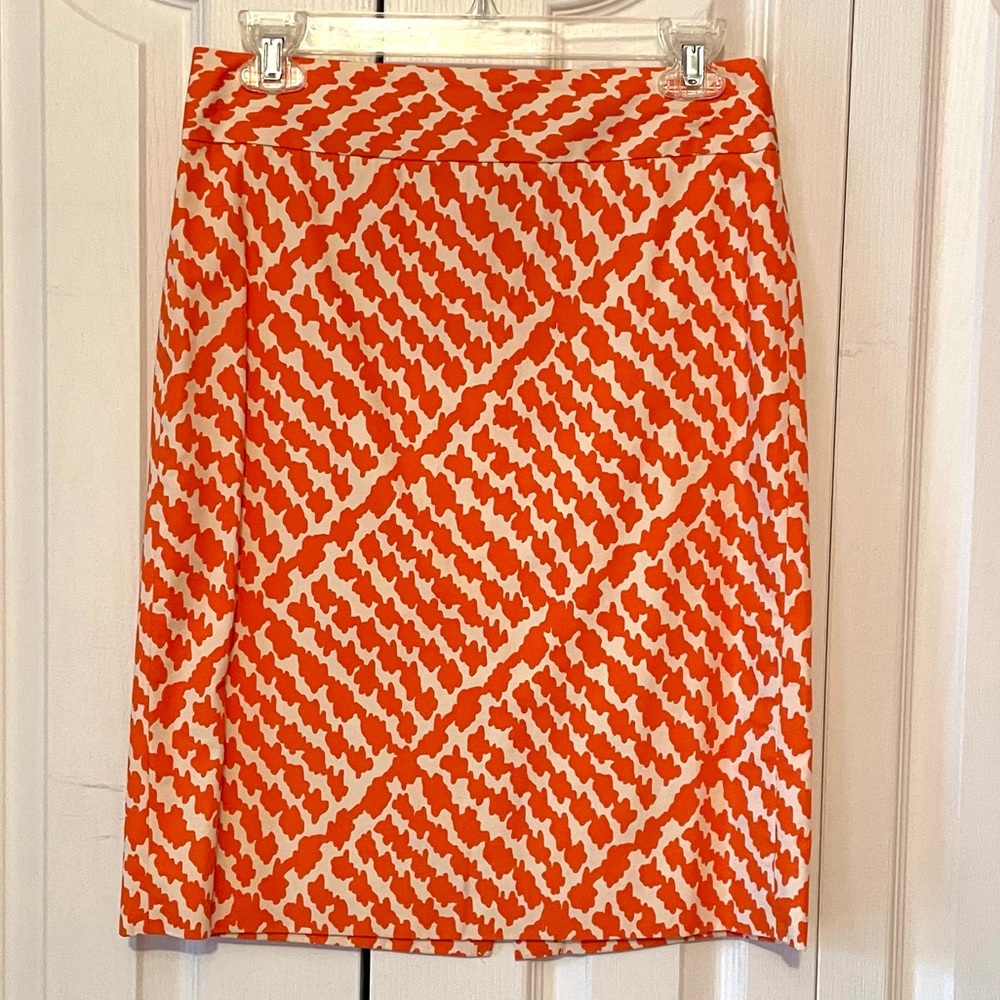 J Crew Orange Ikat Pencil Skirt